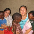 Maureen Brown & Melanie Molin with Rwandan kids